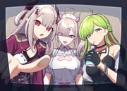 morinaka_kazaki morinaka_kazaki_(adult) naraka_(1st_costume)_(nijisanji) naraka_(nijisanji) sukoya_kana sukoya_kana_(1st_costume) (nijisanji) drawn by norinki_(ringknightsaki)