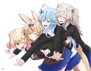 momosuzu_nene omaru_polka shishiro_botan yukihana_lamy (hololive) drawn by biten