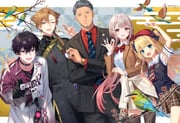 elu_(7th_costume)_(nijisanji) elu_(nijisanji) fushimi_gaku fushimi_gaku_(9th_costume) maimoto_keisuke maimoto_keisuke_(2nd_costume) mononobe_alice mononobe_alice_(3rd_costume) saiki_ittetsu saiki_ittetsu_(1st_costume) (mahjong_soul nijisanji) drawn by bshi_edayo