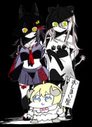 ookami_mio ookami_mio_(1st_costume) shishiro_botan shishiro_botan_(midnight_convenience_store) tsunomaki_watame tsunomaki_watame_(1st_costume) (hololive) drawn by nkmrn2k