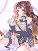 anya_melfissa anya_melfissa_(1st_costume) tatang_(pavolia_reine) udin_(kureiji_ollie) (hololive hololive_indonesia) drawn by hanapy