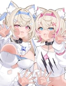 fuwawa_abyssgard fuwawa_abyssgard_(1st_costume) mococo_abyssgard mococo_abyssgard_(1st_costume) (hololive hololive_english) drawn by omio