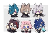 higuchi_kaede higuchi_kaede_(nanajigen_seitokai) kanae_(18th_costume)_(nijisanji) kanae_(nijisanji) leos_vincent leos_vincent_(nanajigen_seitokai) ryuushen ryuushen_(nanajigen_seitokai) saegusa_akina saegusa_akina_(6th_costume) suo_sango suo_sango_(nanajigen_seitokai) (nijisanji) drawn by 96hikoya