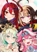 cecilia_immergreen elizabeth_rose_bloodflame gigi_murin raora_panthera (hololive hololive_english) drawn by moa_(21energy12)