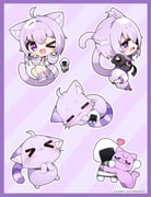 nekomata_okayu nekomata_okayu_(1st_costume) nekomata_okayu_(cat) nekomata_okayu_(membership) onigirya_(nekomata_okayu) (hololive) drawn by muuran