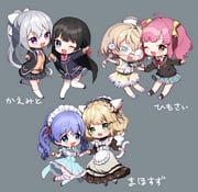 achikita_chinami achikita_chinami_(2nd_costume) higuchi_kaede suzuya_aki suzuya_aki_(5th_costume) tsukino_mito tsukino_mito_(1st_costume) yaguruma_rine yaguruma_rine_(1st_costume) yuuki_chihiro (nijisanji) drawn by yamabukiiro