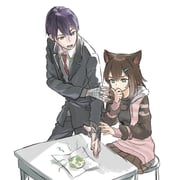 fumino_tamaki fumino_tamaki_(1st_costume) kenmochi_touya kenmochi_touya_(1st_costume) (nijisanji) drawn by koze_niire