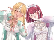 houshou_marine houshou_marine_(roomwear) shiranui_flare shiranui_flare_(loungewear) (hololive) drawn by shino_12a