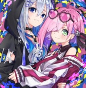 amane_kanata amane_kanata_(cutesy_punk) himemori_luna himemori_luna_(streetwear) (hololive) drawn by hiyashinssu