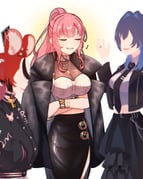 hakos_baelz mori_calliope ouro_kronii (hololive hololive_english) drawn by hyurisaki