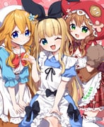 mononobe_alice mononobe_alice_(1st_costume) otogibara_era otogibara_era_(1st_costume) warabeda_meiji warabeda_meiji_(1st_costume) (nijisanji) drawn by yamabukiiro