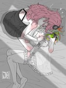 koga_mitsuki mori_calliope mori_calliope_(sleepwear) oosawa_aya takanashi_kiara takanashi_kiara_(cozy) (hololive hololive_english kininatteru_hito_ga_otoko_ja_nakatta) drawn by jasper_xandros