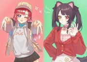 inui_toko inui_toko_(hoodie) saotome_berry saotome_berry_(2nd_costume) (nijisanji) drawn by doidamon