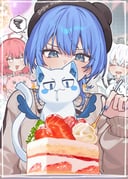 hoshimachi_suisei hoshimachi_suisei_(micomet) maguchi_(sakura_miko) sakura_miko sakura_miko_(school_uniform) shirakami_fubuki shirakami_fubuki_(1st_costume) sukonbu_(shirakami_fubuki) takoyaki_(hoshimachi_suisei) (hololive) drawn by tsukino_(nakajimaseiki)