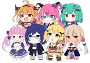 a-chan_(2nd_costume)_(hololive) a-chan_(hololive) kiryu_coco kiryu_coco_(1st_costume) mano_aloe minato_aqua minato_aqua_(1st_costume) tsukumo_sana tsukumo_sana_(1st_costume) uruha_rushia uruha_rushia_(1st_costume) yatagarasu_(tsukumo_sana) yozora_mel yozora_mel_(1st_costume) (hololive hololive_english) drawn by giao2_ng
