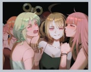 cecilia_immergreen elizabeth_rose_bloodflame gigi_murin mori_calliope nerissa_ravencroft raora_panthera takanashi_kiara (hololive hololive_english) drawn by 4dozeneggs