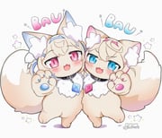 fuwawa_abyssgard fuwawa_abyssgard_(dog) mococo_abyssgard mococo_abyssgard_(dog) (hololive hololive_english) drawn by heonemo_0412