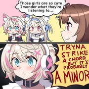 fuwawa_abyssgard fuwawa_abyssgard_(1st_costume) harusaki_nodoka kendrick_lamar mococo_abyssgard mococo_abyssgard_(1st_costume) (hololive hololive_english) drawn by favoritevoidpixel