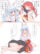 houshou_marine houshou_marine_(1st_costume) usada_pekora usada_pekora_(1st_costume) (hololive) drawn by rddumpling