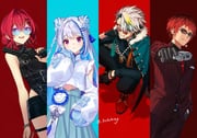ange_katrina ange_katrina_(china_dress) lize_helesta lize_helesta_(11th_costume) tenkai_tsukasa utai_meika (bans indie_virtual_youtuber nijisanji) drawn by aubrey_(kyarairo)