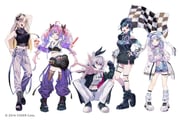 isaki_riona isaki_riona_(1st_costume) kikirara_vivi kikirara_vivi_(1st_costume) koganei_niko koganei_niko_(1st_costume) mizumiya_su mizumiya_su_(1st_costume) rindo_chihaya rindo_chihaya_(1st_costume) (fg_roadster_(hololive) hololive hololive_dev_is) drawn by ogege_(ogege_kyit)
