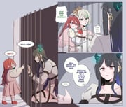 cecilia_immergreen elizabeth_rose_bloodflame nerissa_ravencroft (hololive hololive_english) drawn by meyshi