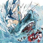 elizabeth_rose_bloodflame gawr_gura gawr_gura_(1st_costume) (hololive hololive_english) drawn by momomosu_su