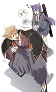 fushimi_gaku fushimi_gaku_(4th_costume) kenmochi_touko kenmochi_touya kenmochi_touya_(1st_costume) (nijisanji) drawn by 6tnut9