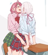 sasaki_saku sasaki_saku_(1st_costume) shiina_yuika shiina_yuika_(1st_costume) (nijisanji) drawn by atenaba