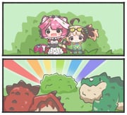 chatacabra chattino_(raora_panthera) gigi_murin gigi_murin_(chatacabra) raora_panthera raora_panthera_(rathalos) rathalos (hololive hololive_english monster_hunter_(series) monster_hunter_wilds) drawn by mpien