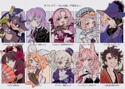 debidebi_debiru gonzalez_(machita_chima) hoshirube_sho hoshirube_sho_(1st_costume) hyakumantenbara_salome kagamine_rin kyokutei_bakin_(fate) machita_chima machita_chima_(sailor_dress) mutsu-no-kami_yoshiyuki pozyomka_(arknights) rook_hunt todo_yurika (aikatsu!_(series) arknights fate/grand_order fate_(series) nijisanji touken_ranbu twisted_wonderland vocaloid) drawn by oharu-chan