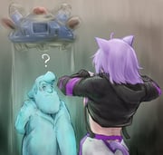 dr._light_(mega_man) nekomata_okayu nekomata_okayu_(1st_costume) (hololive mega_man_(series) mega_man_x_(series)) drawn by nymph_rhythm