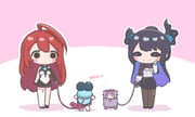 chattino_(raora_panthera) elizabeth_rose_bloodflame elizabeth_rose_bloodflame_(1st_costume) koseki_bijou nerissa_ravencroft nerissa_ravencroft_(casual) pebble_(koseki_bijou) raora_panthera (hololive hololive_english) drawn by mpien