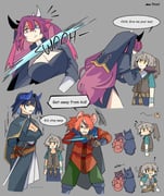 hakos_baelz irys_(hololive) nanashi_mumei ouro_kronii (hololive hololive_english) drawn by fongban_illust