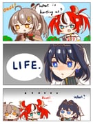 hakos_baelz hakos_baelz_(1st_costume) nanashi_mumei nanashi_mumei_(1st_costume) ouro_kronii ouro_kronii_(1st_costume) (hololive hololive_english minecraft) drawn by life_hater_art